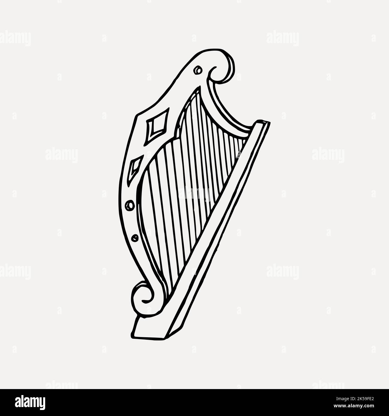 Harp collage element, musical instrument illustration vector Stock ...