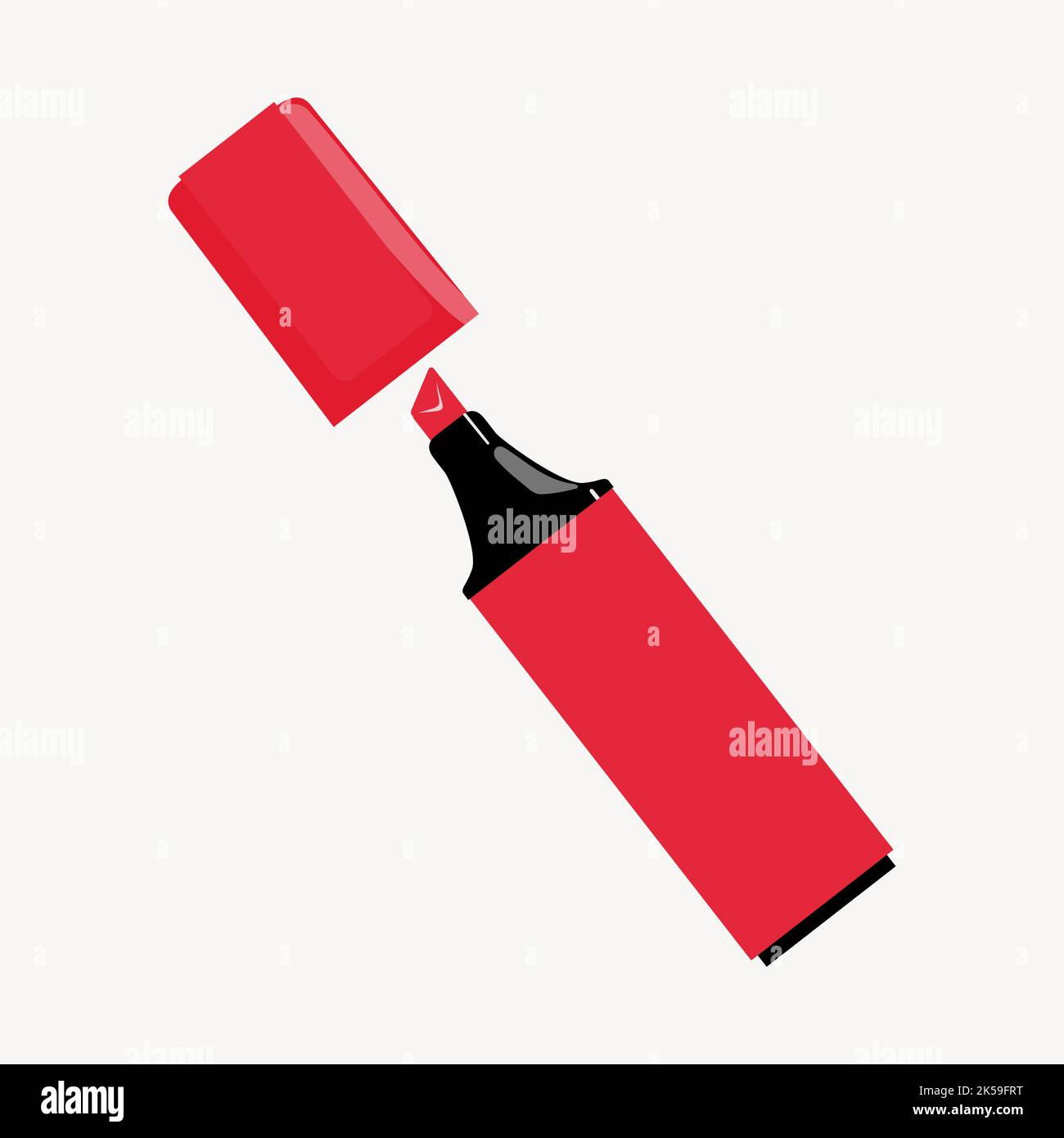 Red highlighter marker clipart, stationery illustration vector Stock