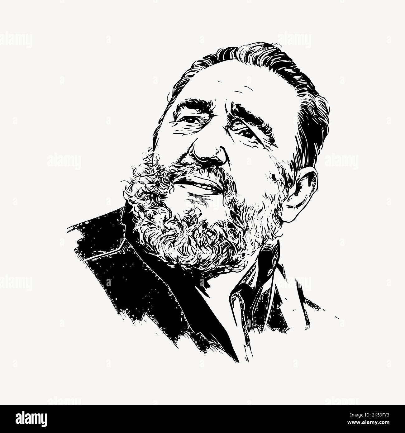 Fidel Castro drawing, former Cuban president portrait vector. Stock Vector