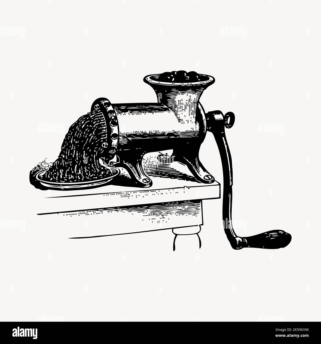 Meat grinder drawing, vintage object illustration vector Stock Vector