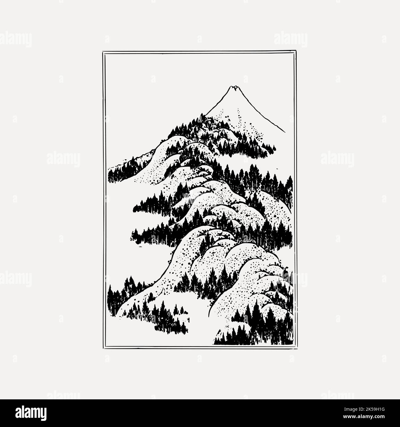 Japanese mountain artwork clipart, nature illustration vector. Stock Vector