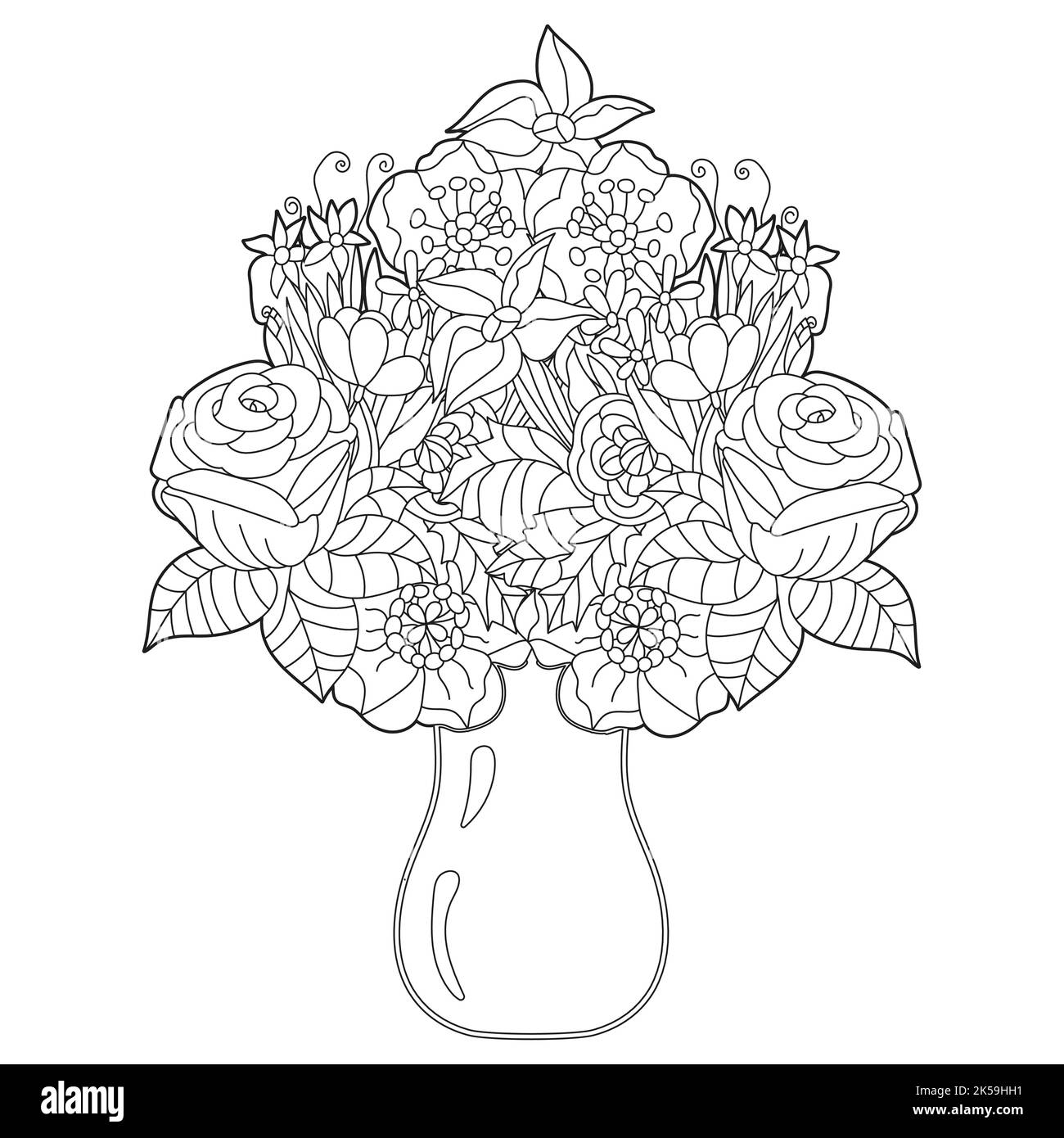 coloring page with a bouquet Stock Vector