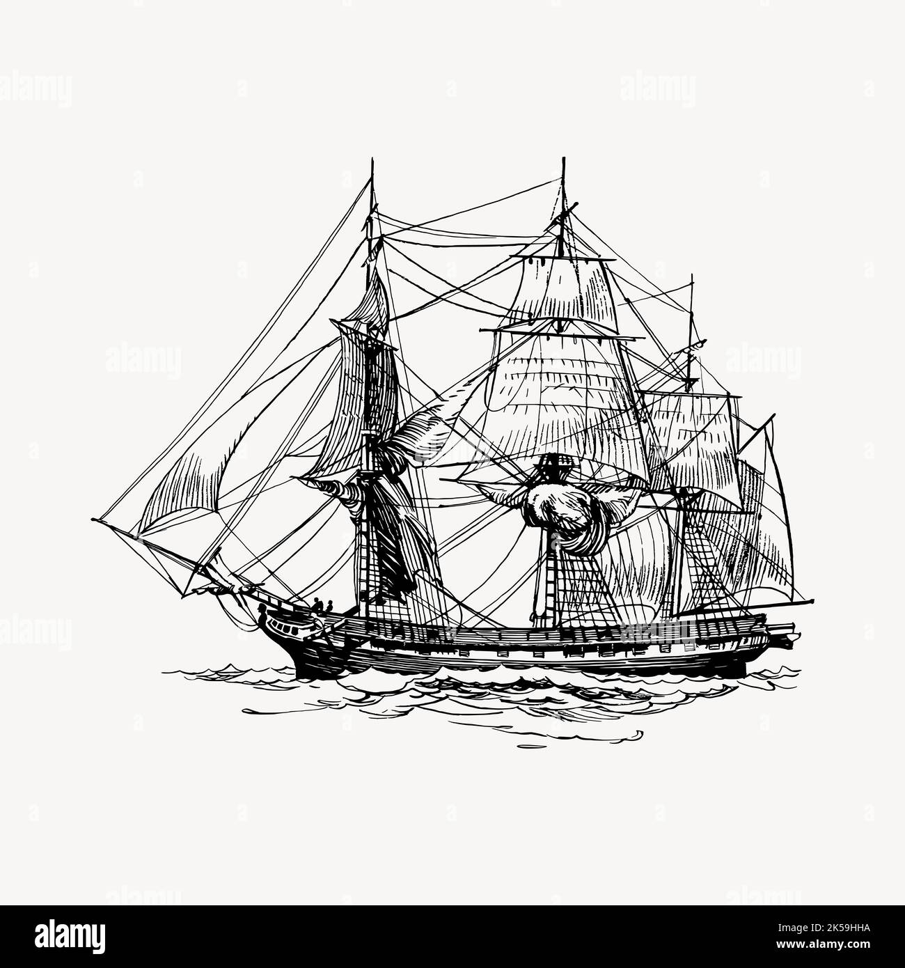 Sailing ship clipart, vintage hand drawn vector Stock Vector Image ...