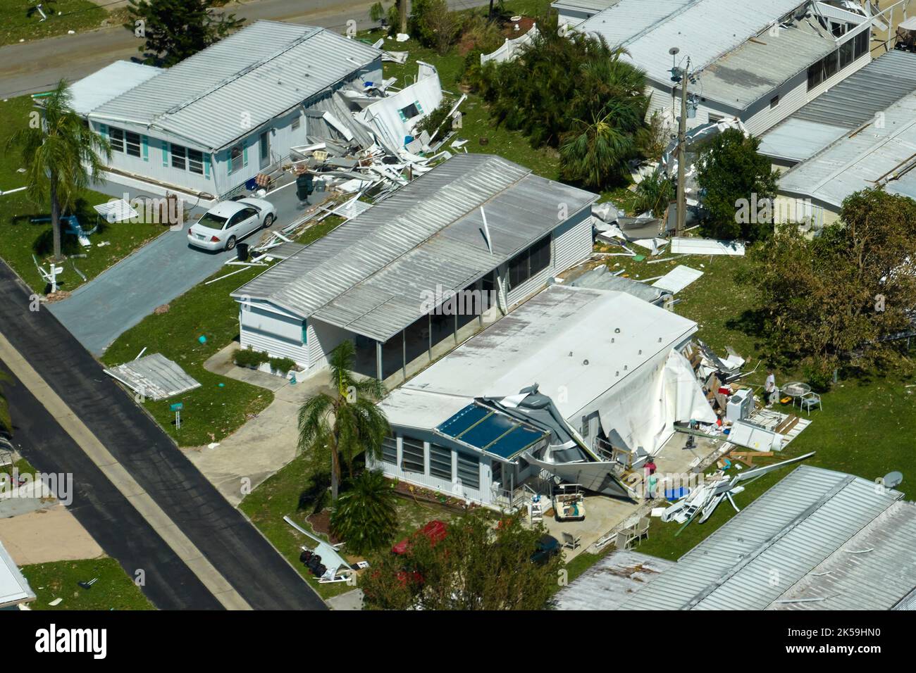 Hurricane Ian destroyed homes in Florida residential area. Natural