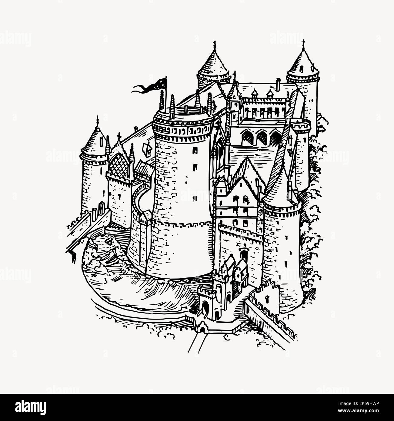 Castle clipart, vintage hand drawn vector Stock Vector Image & Art - Alamy