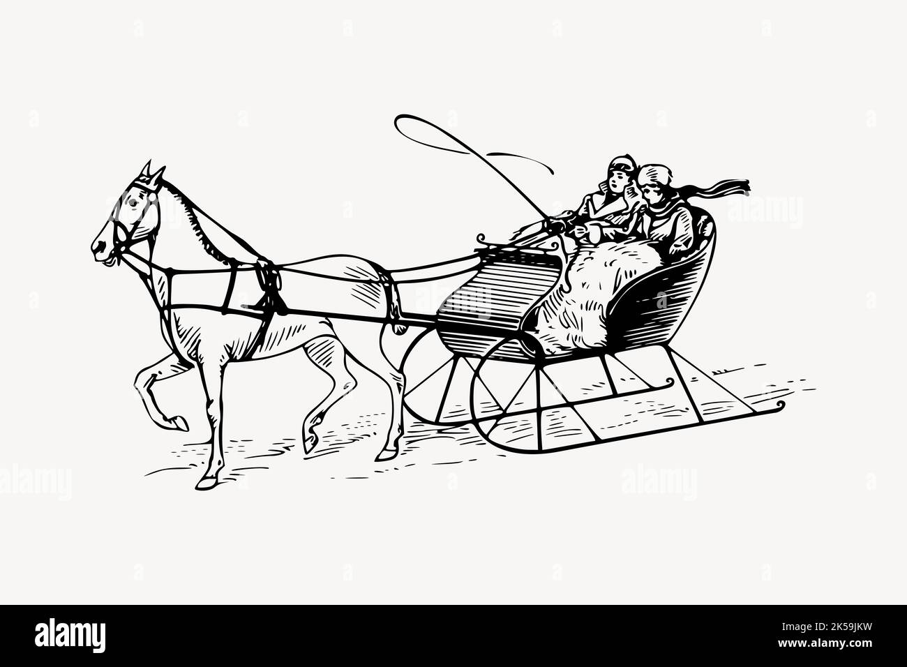 Horse sleigh clipart, vintage hand drawn vector Stock Vector Image
