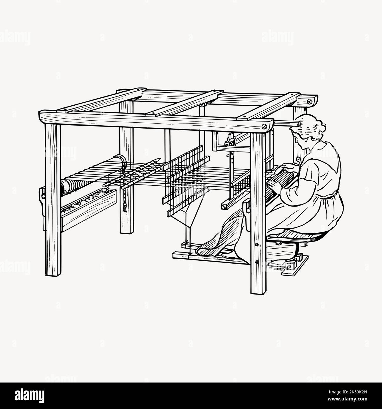 Woman weaving clipart, vintage hand drawn vector Stock Vector Image