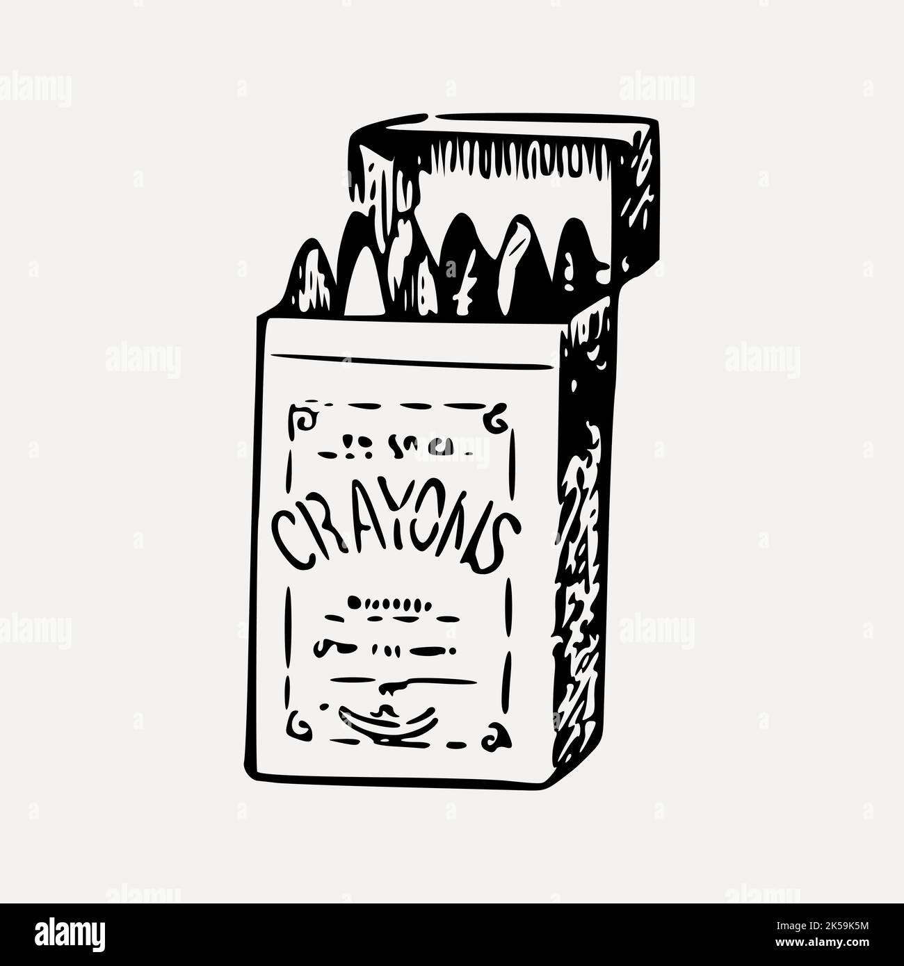 Crayons box drawing, vintage object illustration vector Stock Vector