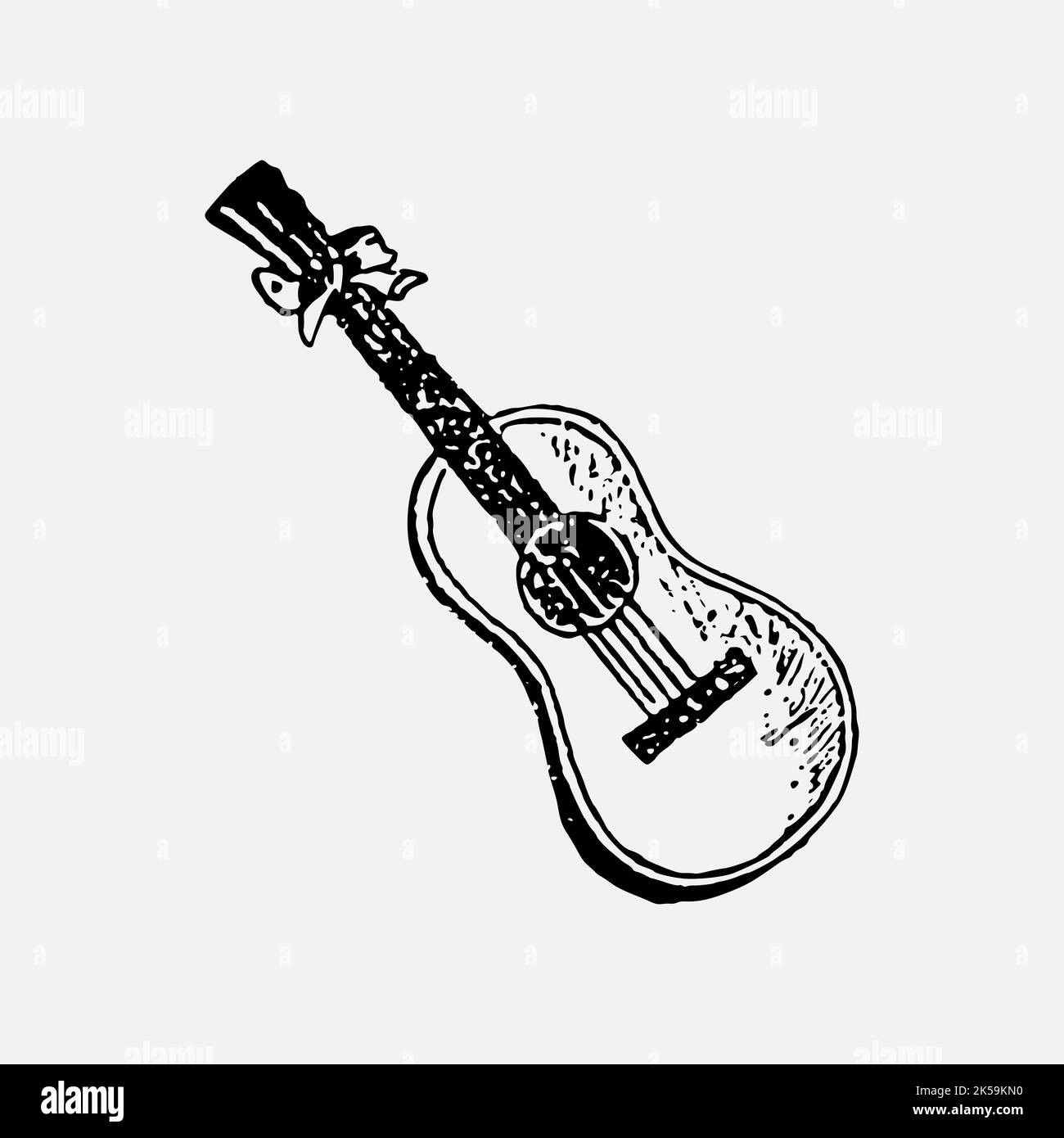 Acoustic guitar drawing, vintage music illustration vector. Stock Vector