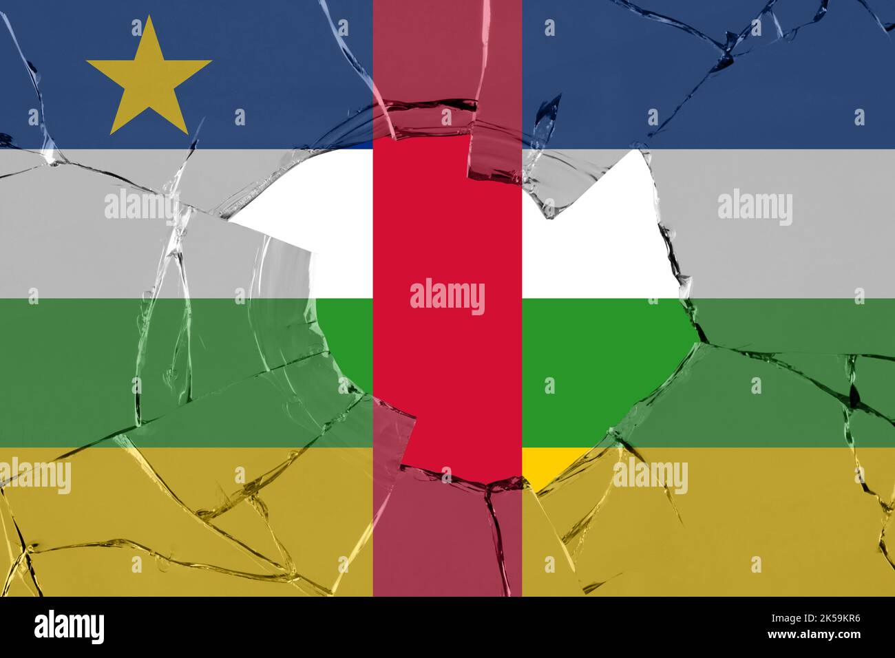 3D Flag of Central African Republic on a glass breakage background ...