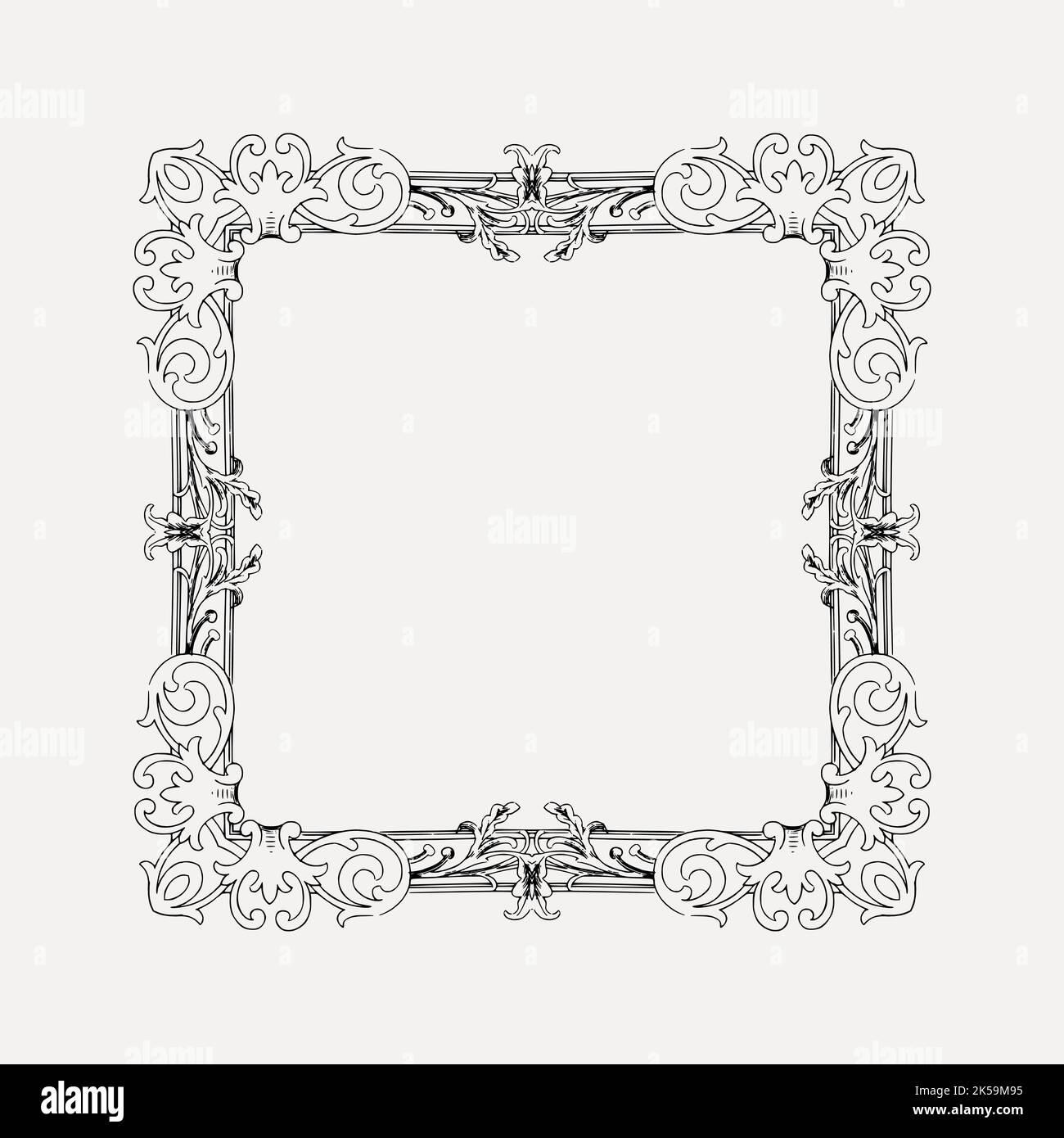 Floral ornate frame drawing, vintage illustration vector Stock Vector ...