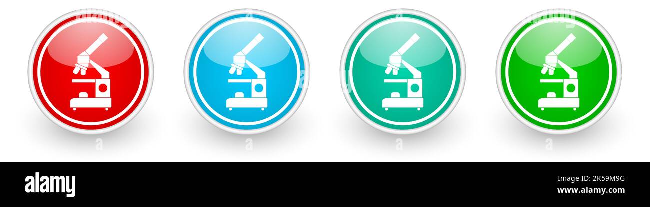 Microscope, science and research vector icons, colorful glossy buttons ...