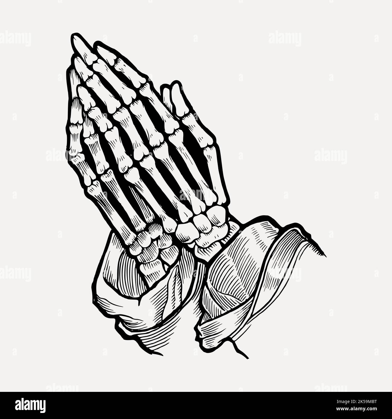 Praying skeleton hands clipart, vintage hand drawn vector Stock