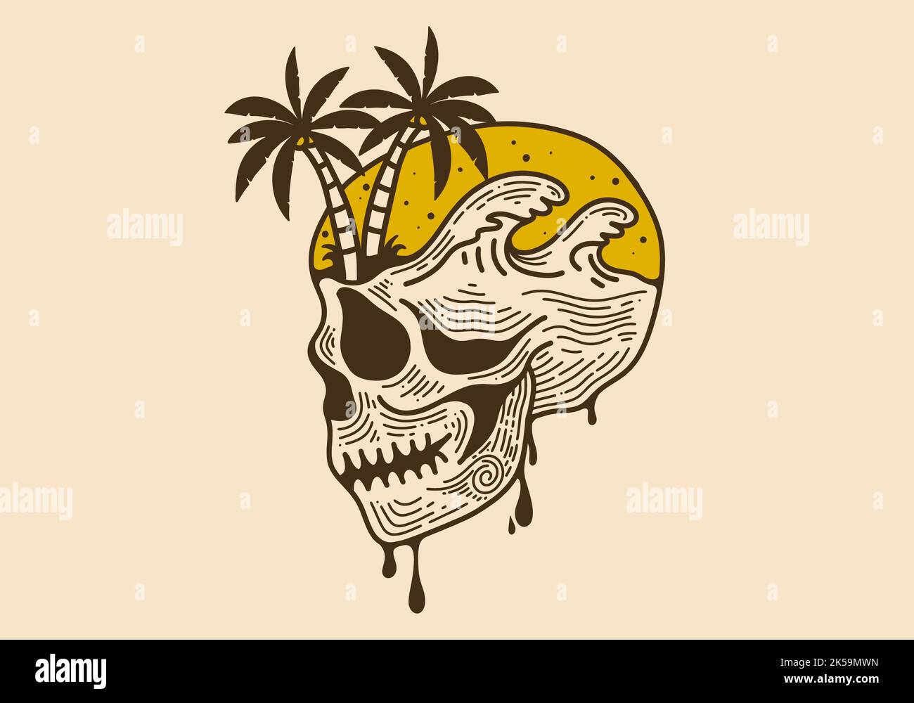 Vintage style skull with beach illustration on it Stock Vector Image ...
