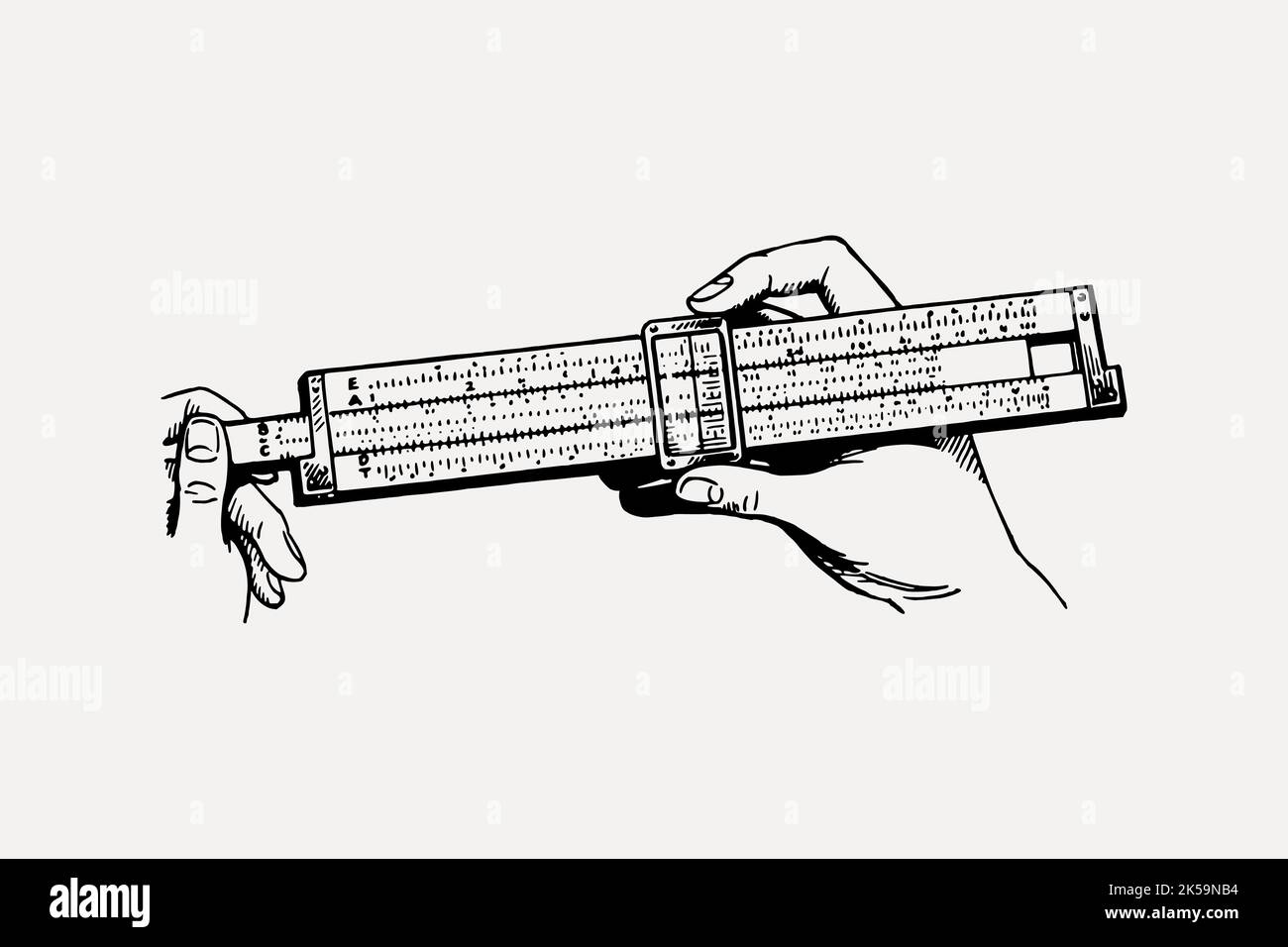 Slide ruler drawing, vintage object illustration vector Stock Vector