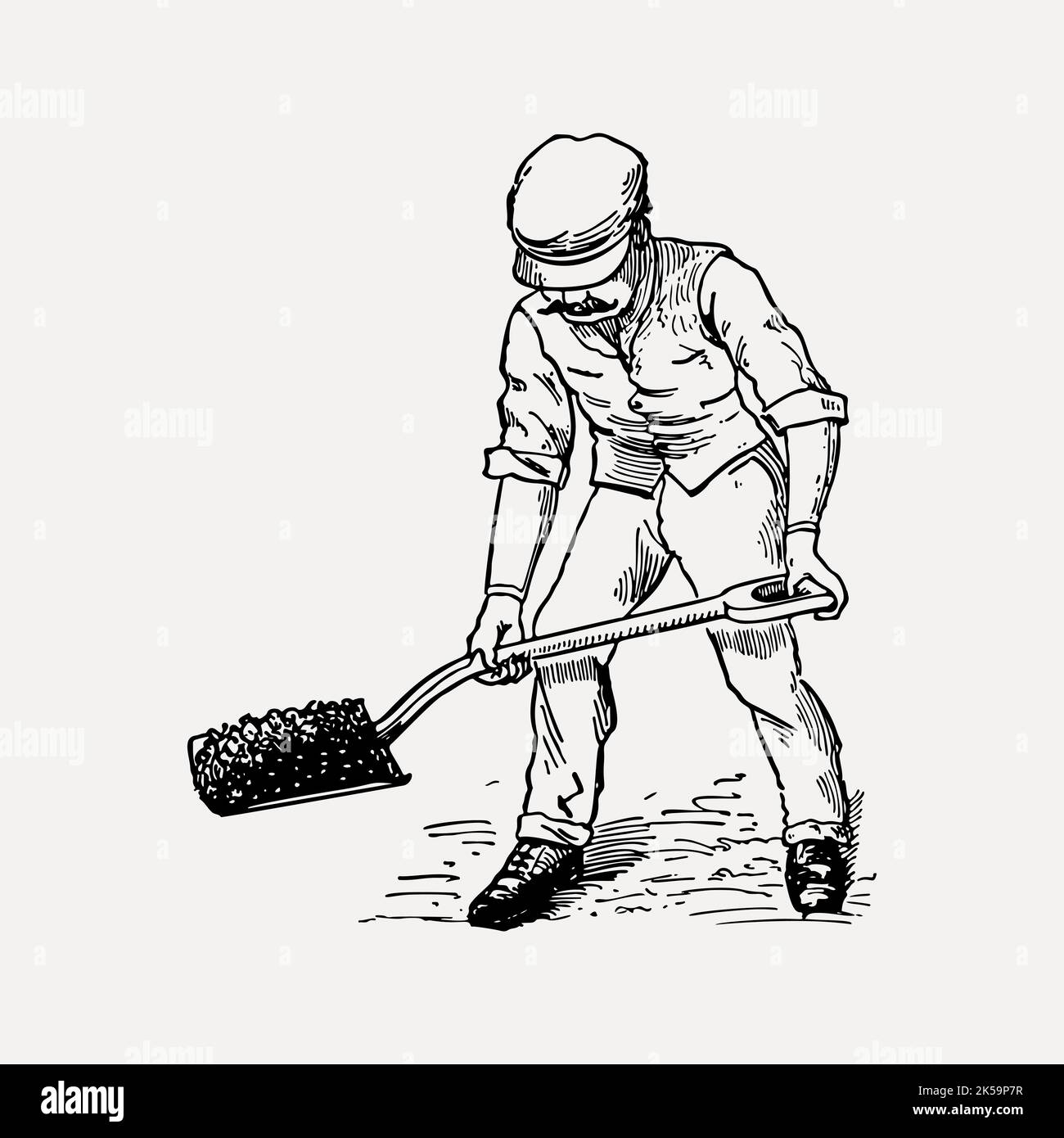 Man shoveling dirt clipart, drawing illustration vector Stock Vector