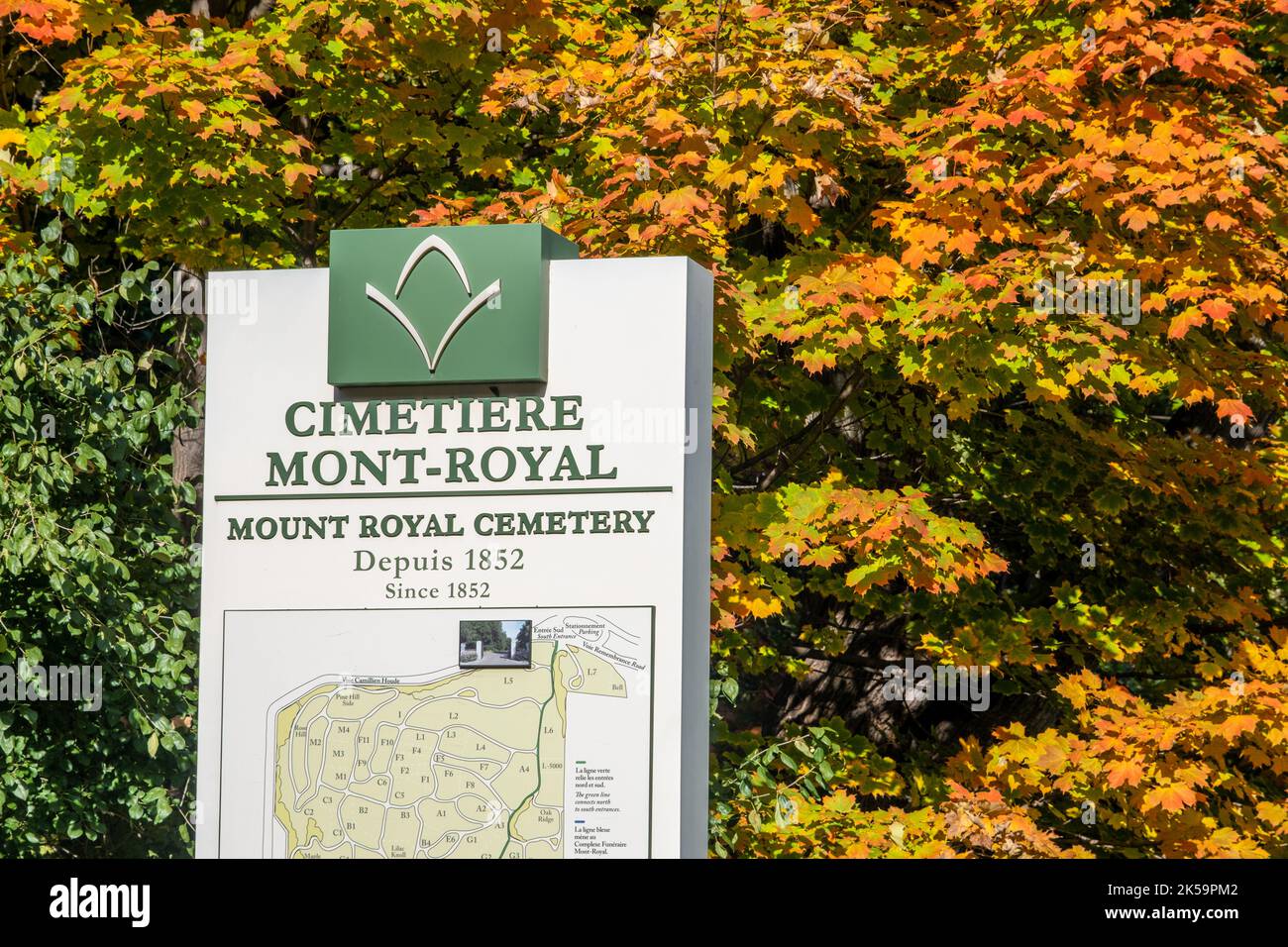Montreal, Canada - 2 October 2022: Montreal Cemetery entrance sign and ...