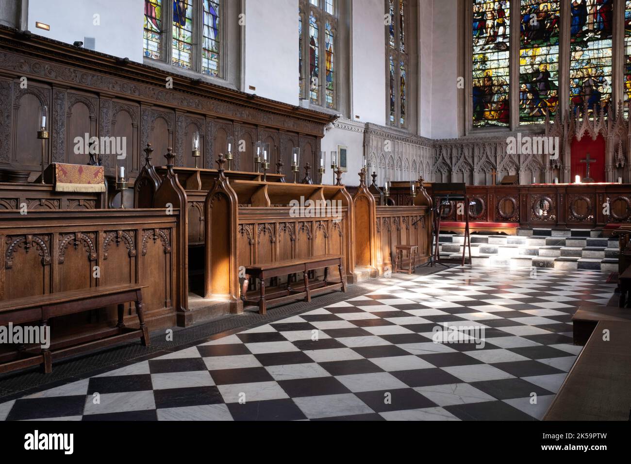 Chapel Magdalen College Oxford interior with benches of the Oxford University Stock Photo