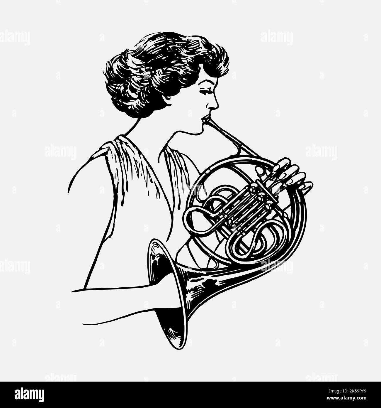 French horn instrument clipart, vintage hand drawn vector Stock Vector