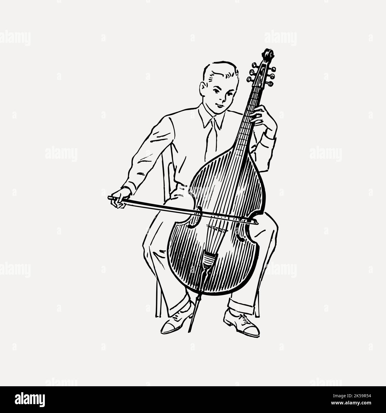 Boy playing viol clipart, drawing illustration vector Stock Vector