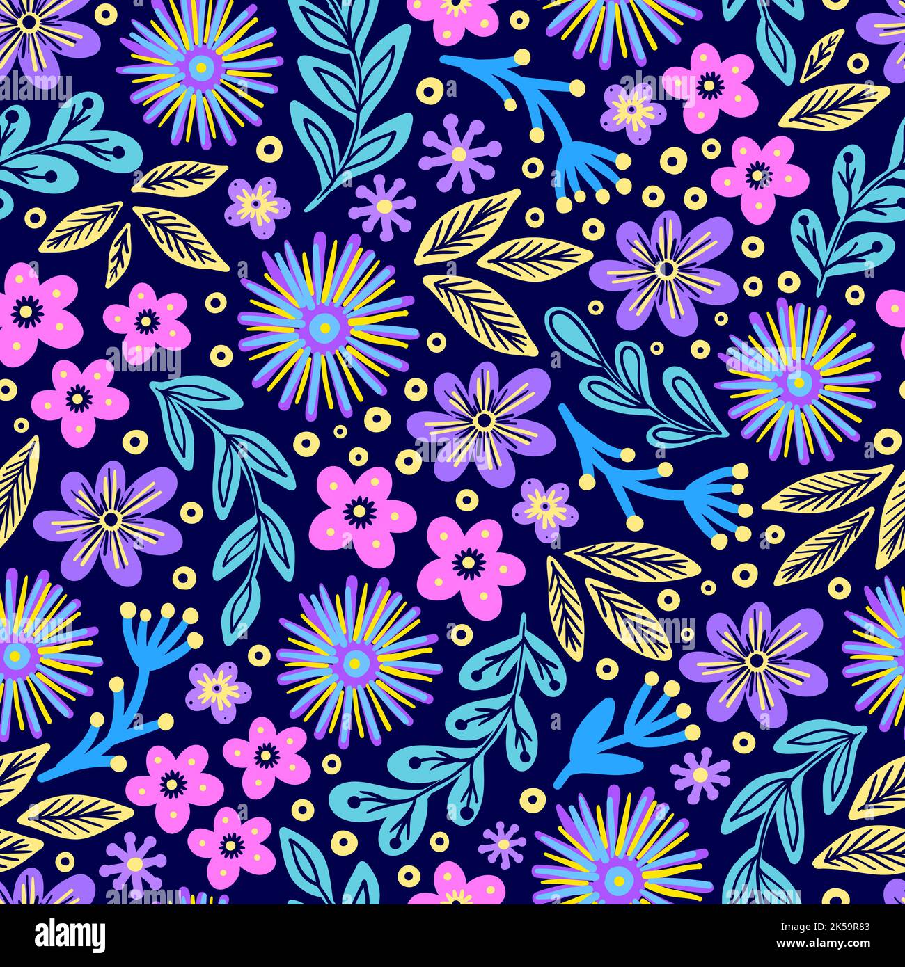 Seamless bloom and leaf pattern Stock Vector Images - Alamy