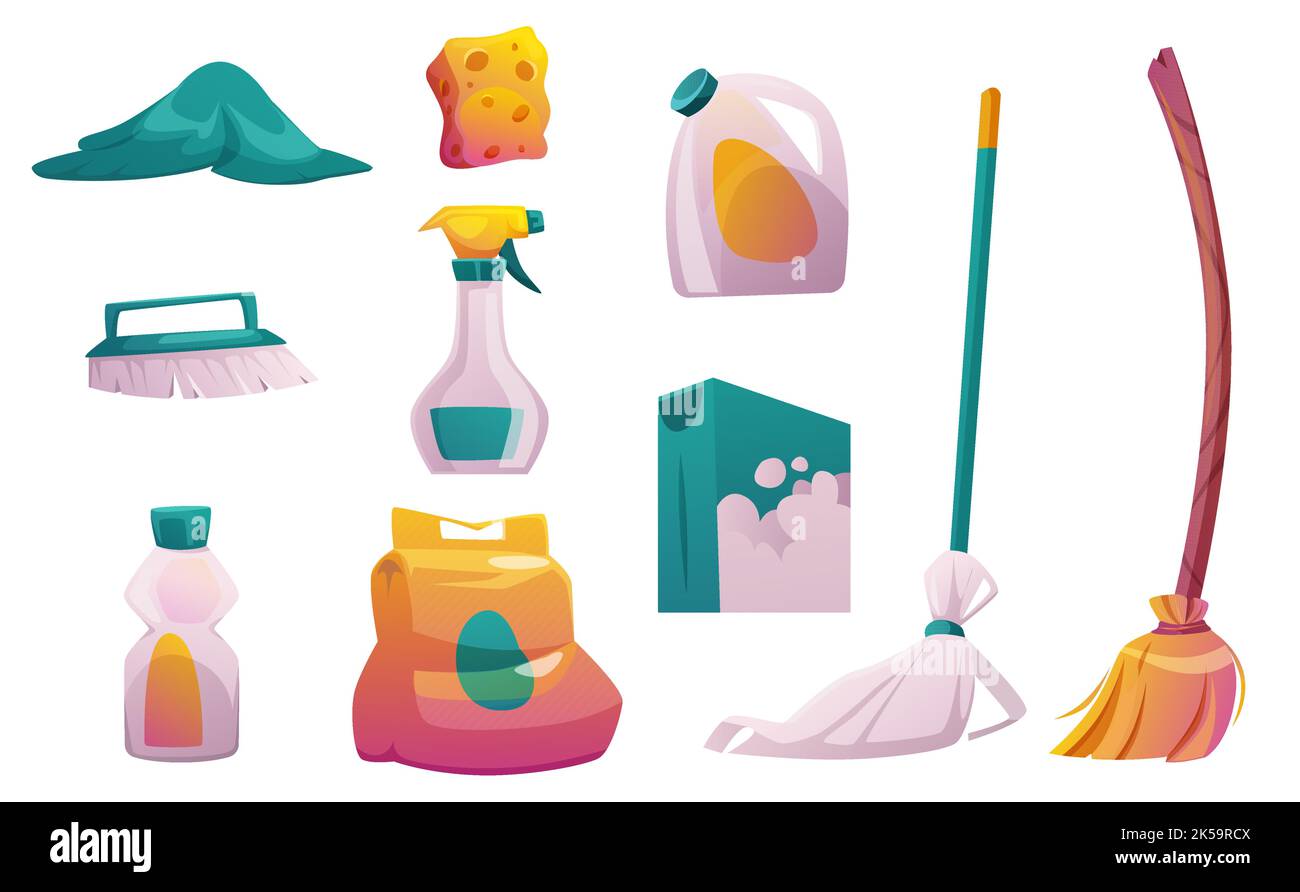 Household supplies, cleaning services tools and detergent bottles. Cleaning  supplies, detergents, brush, bucket and mop vector Illustration set. House  Stock Vector Image & Art - Alamy