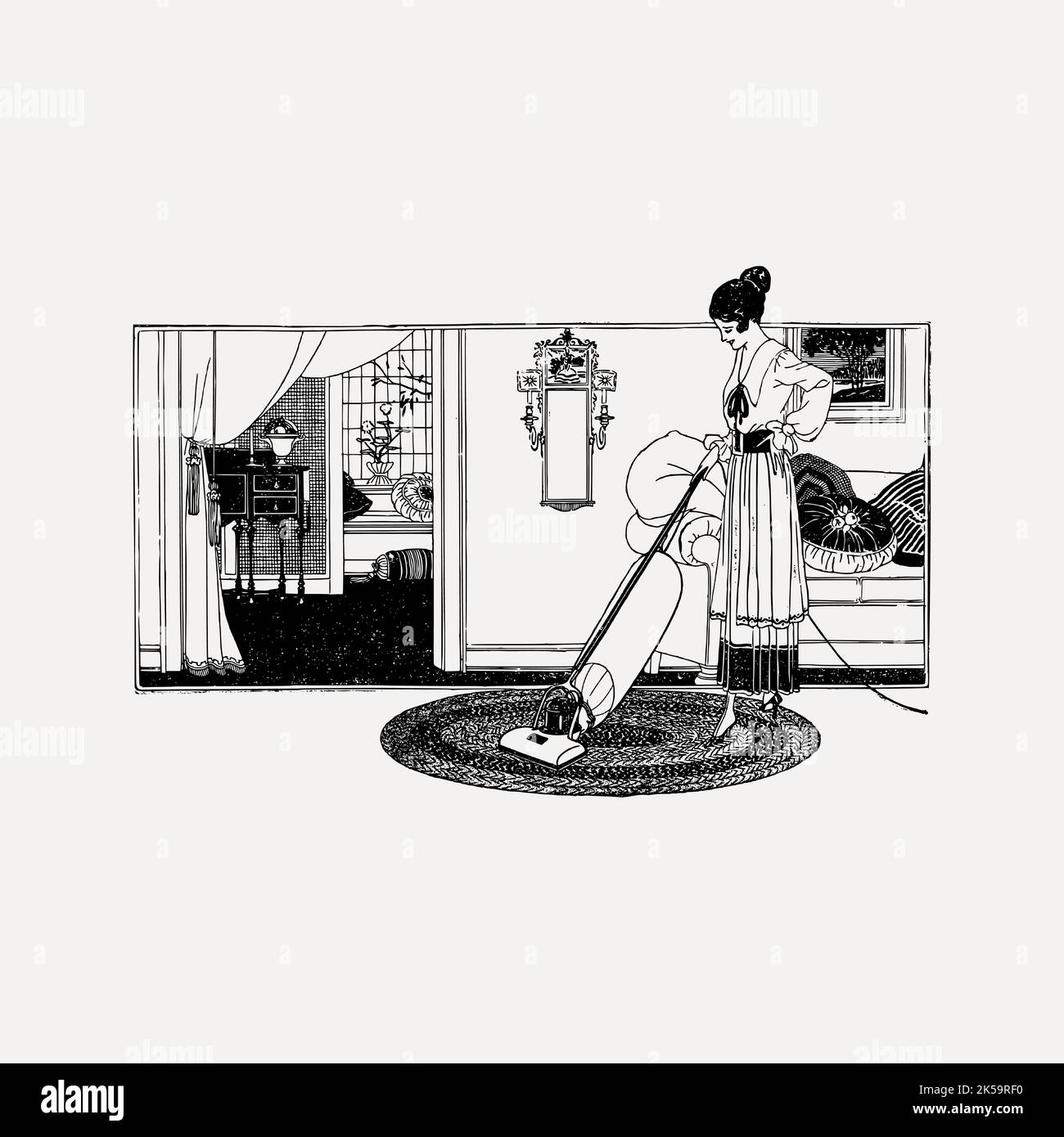 Woman vacuuming clipart, drawing illustration vector Stock Vector Image ...