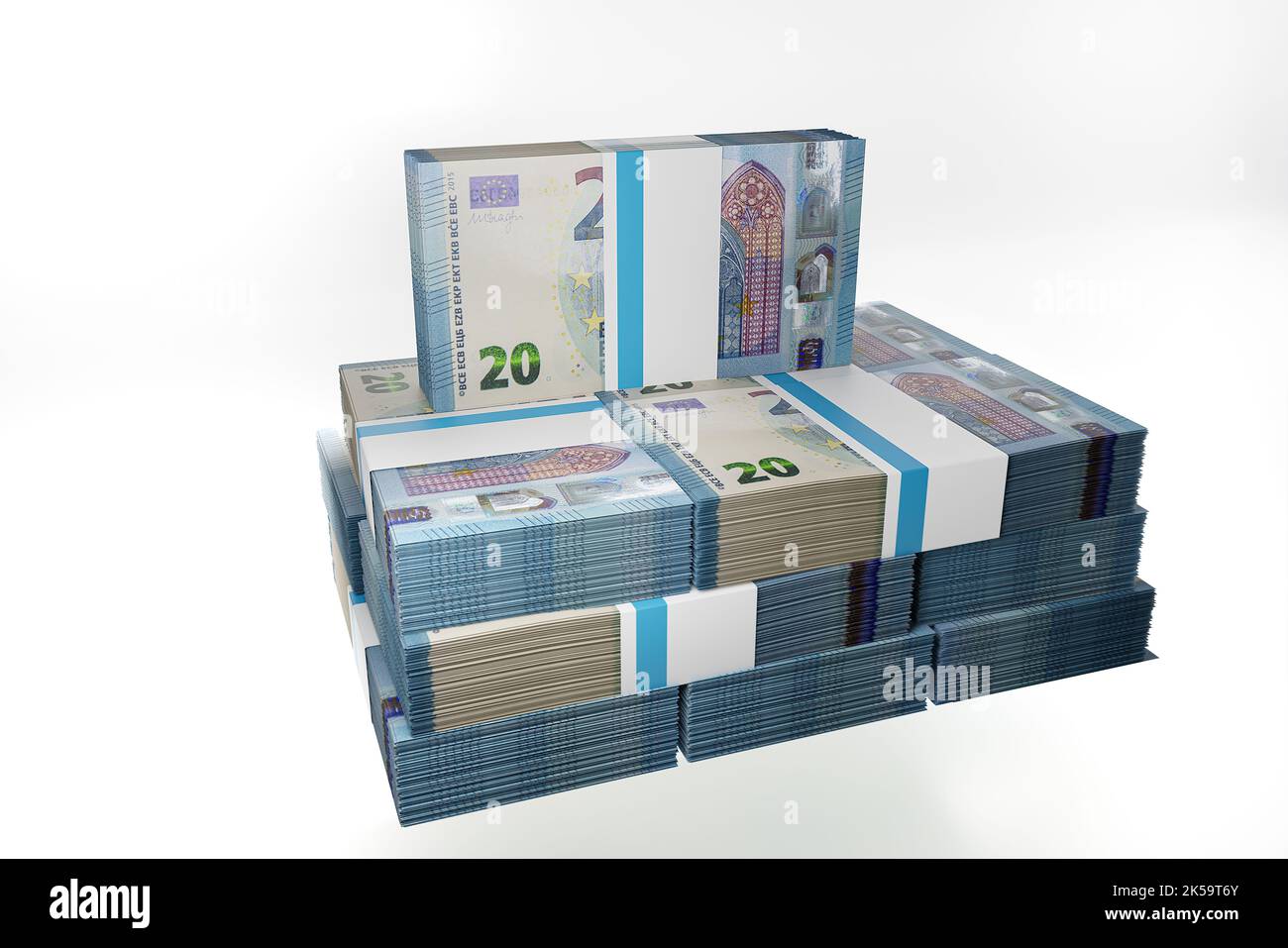 stack of bundles of 20 euro notes background piles of 20 euros banknotes twenty euros Stock Photo