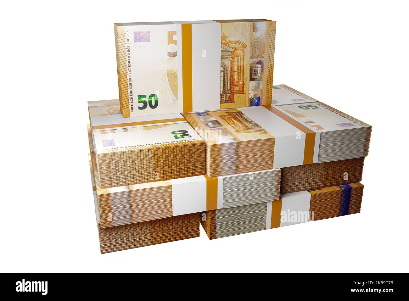 stack of bundles of 50 euro notes background piles of 50 euros banknotes fifty euros Stock Photo