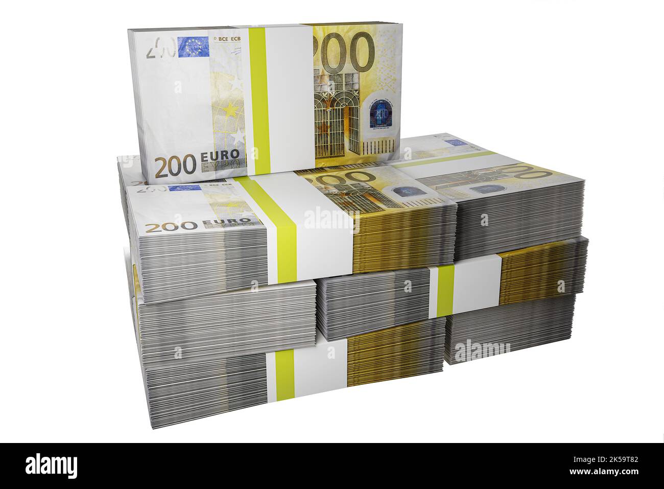 stack of bundles of 200 euro notes background piles of 200 euros banknotes two hundred euros Stock Photo