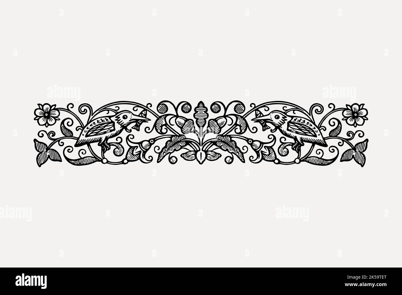 Floral divider clipart, vintage hand drawn vector Stock Vector Image ...