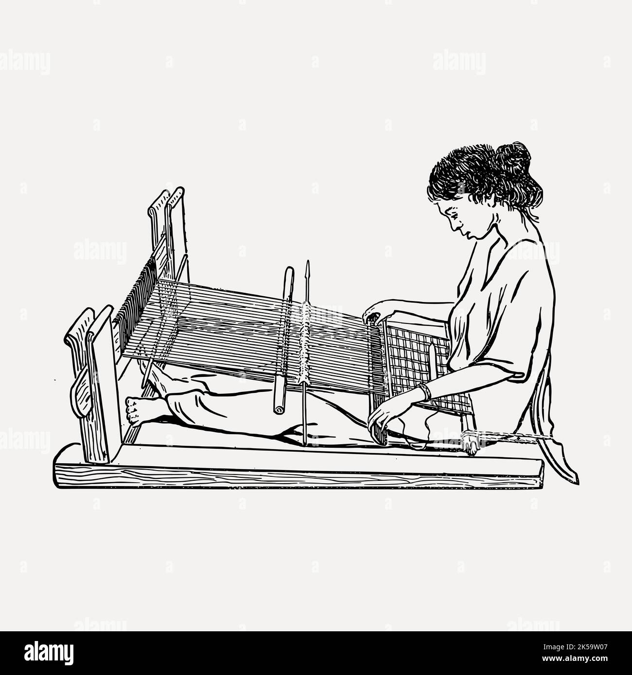 Woman weaving clipart, vintage hand drawn vector Stock Vector Image
