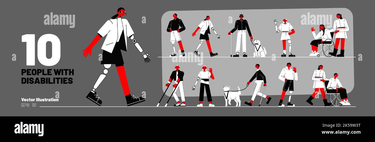 People with disabilities, men and women prosthesis, blind persons with ...
