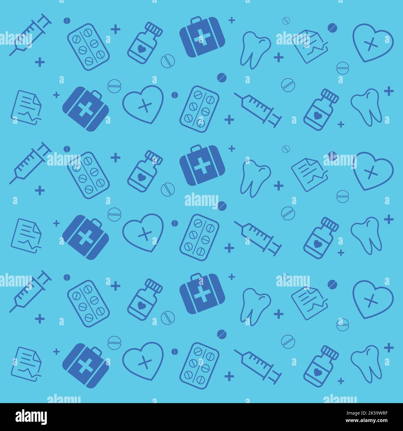 madical pattern with note tablets tooth syringe bottle heart Stock Vector