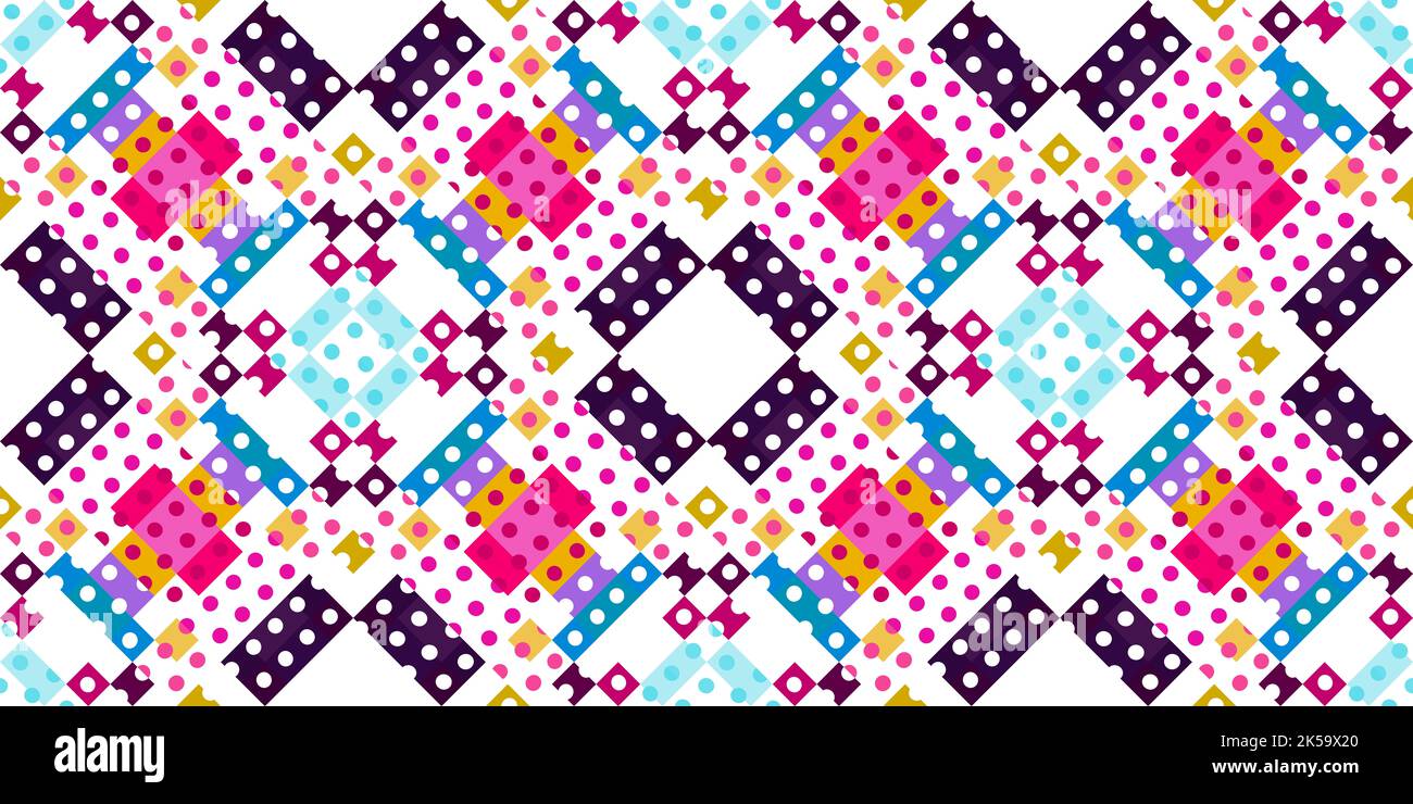 Whimsical geometric pixel pattern. Playful fun kaleidoscopic pink ...