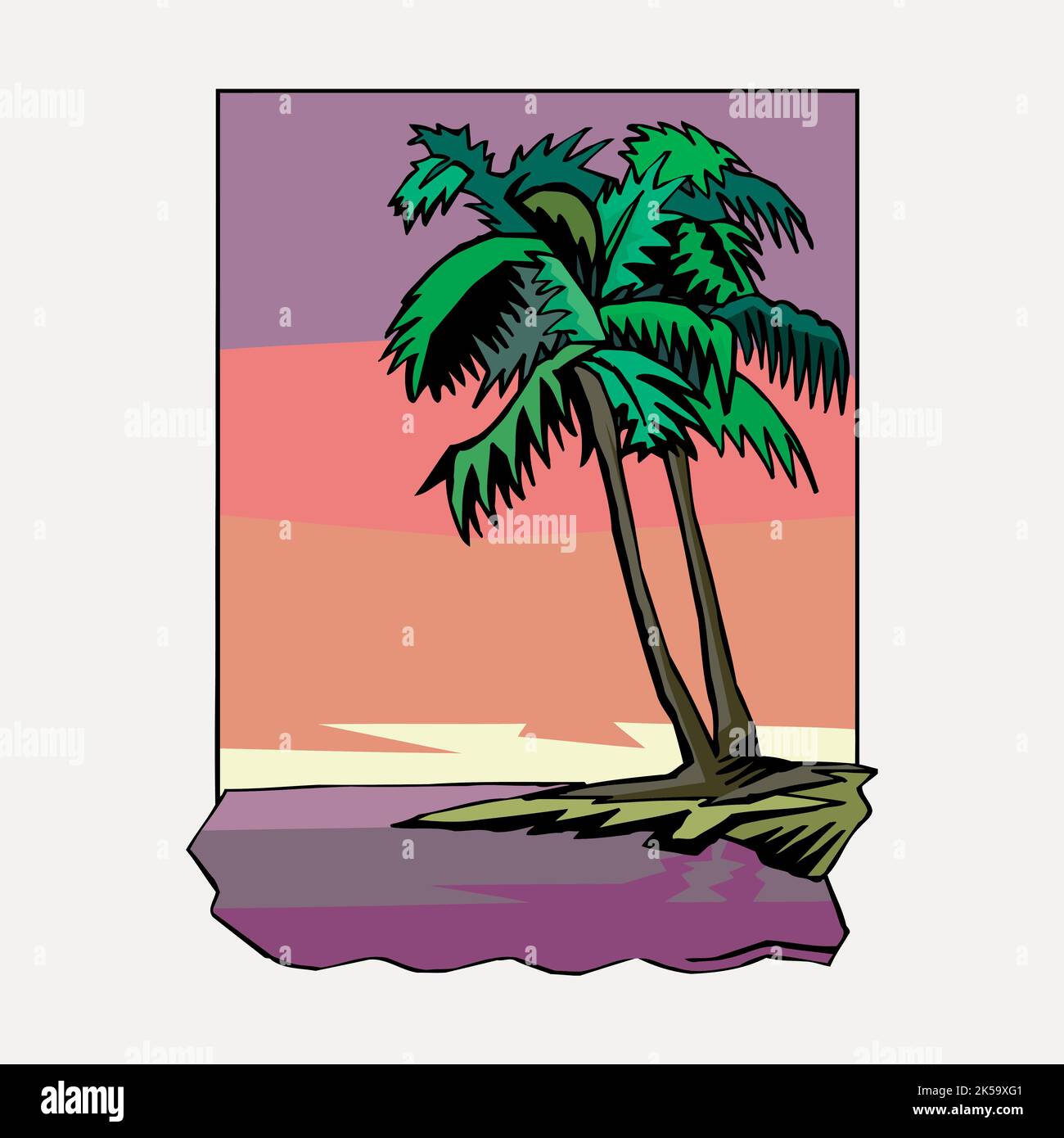Palm tree clipart, tropical beach illustration vector Stock Vector