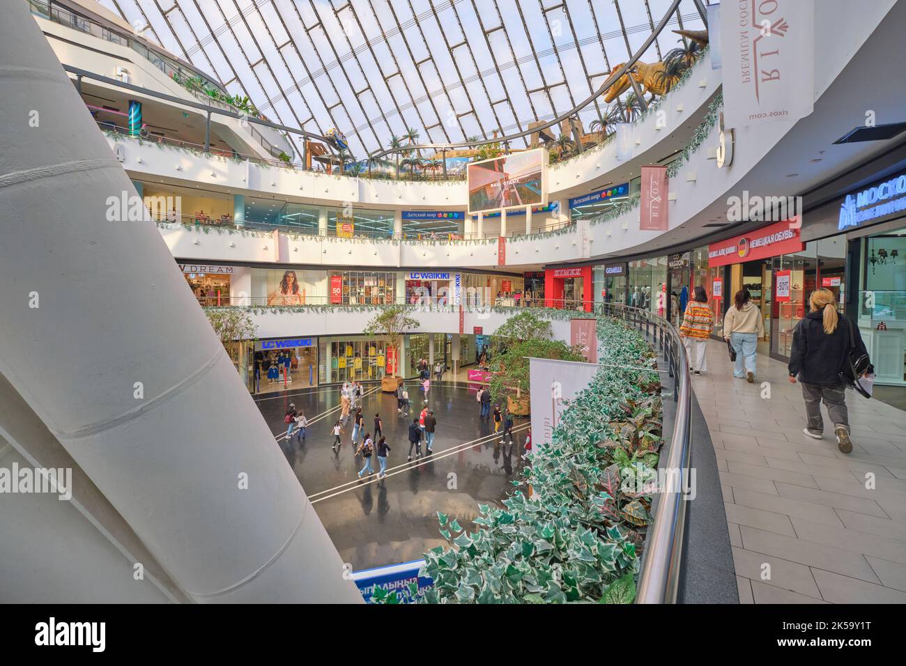 Interior atrium view with steel trusses of the Norman Foster design of ...