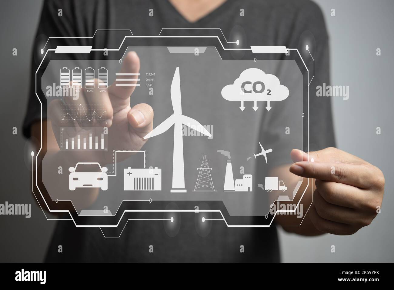 Businessman touching screen virtual icon eco energy sustainable ...