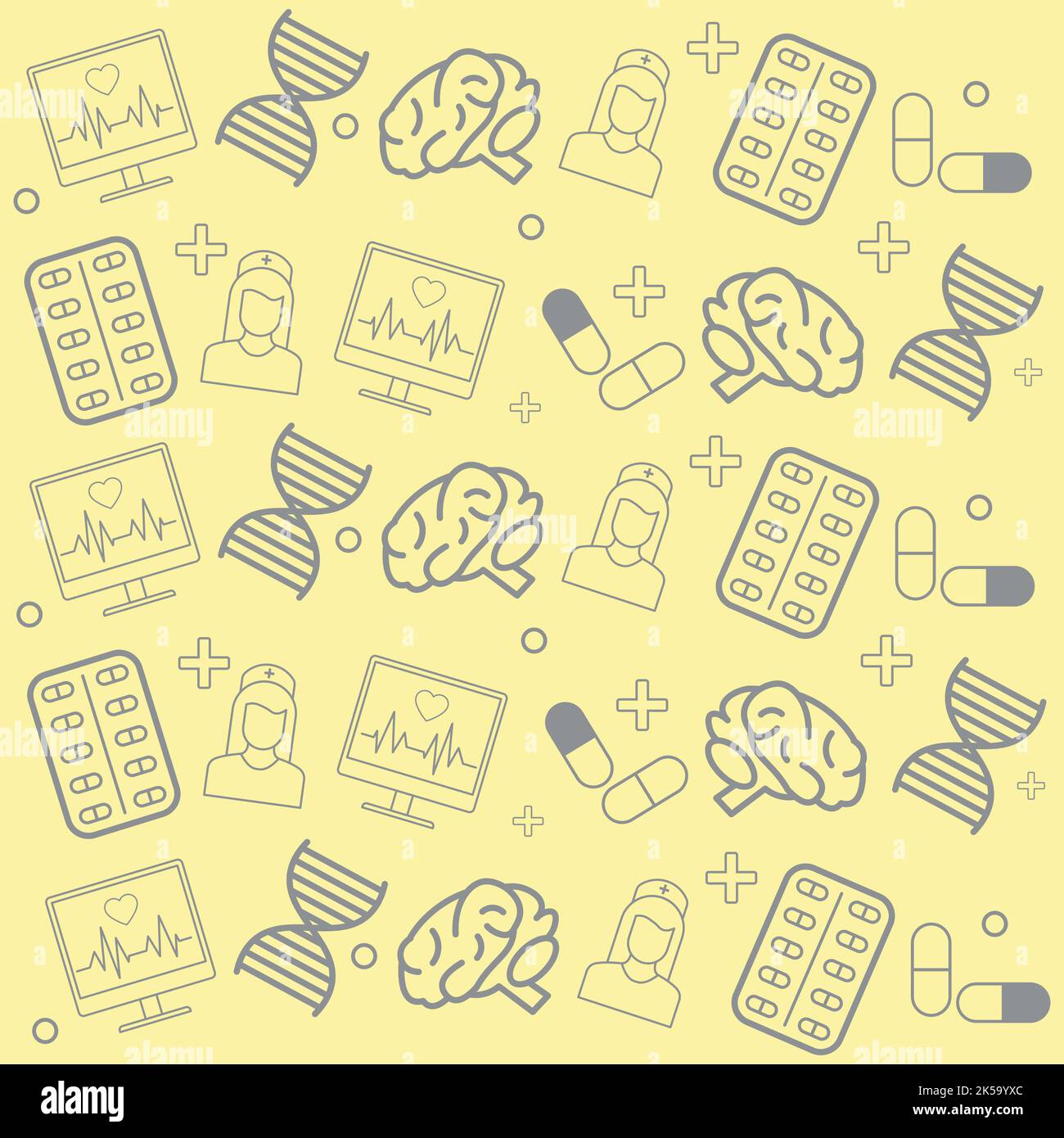 madical pattern with display dna brain nurse blister tablets Stock Vector