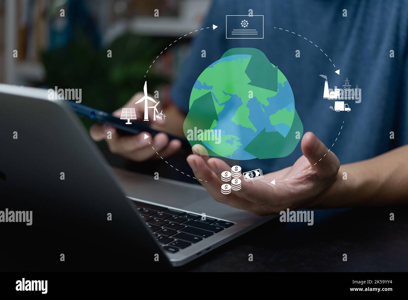 Organizations or companies develop carbon credit business virtual screen. Reduce CO2 emissions. Sustainable business development concept. Stock Photo
