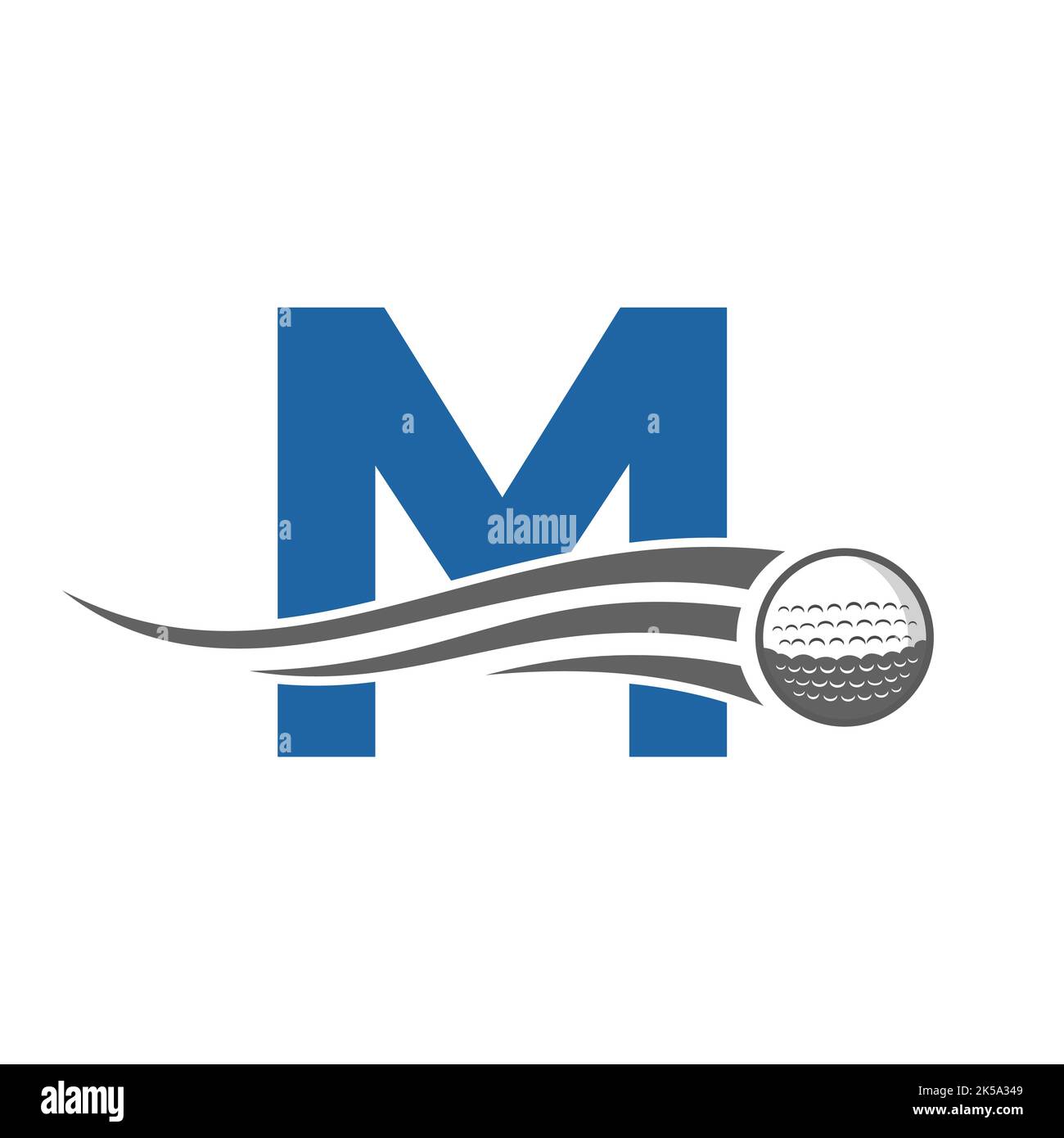 Letter M Golf Logo Symbol. Hockey Design Based Alphabet Vector Template