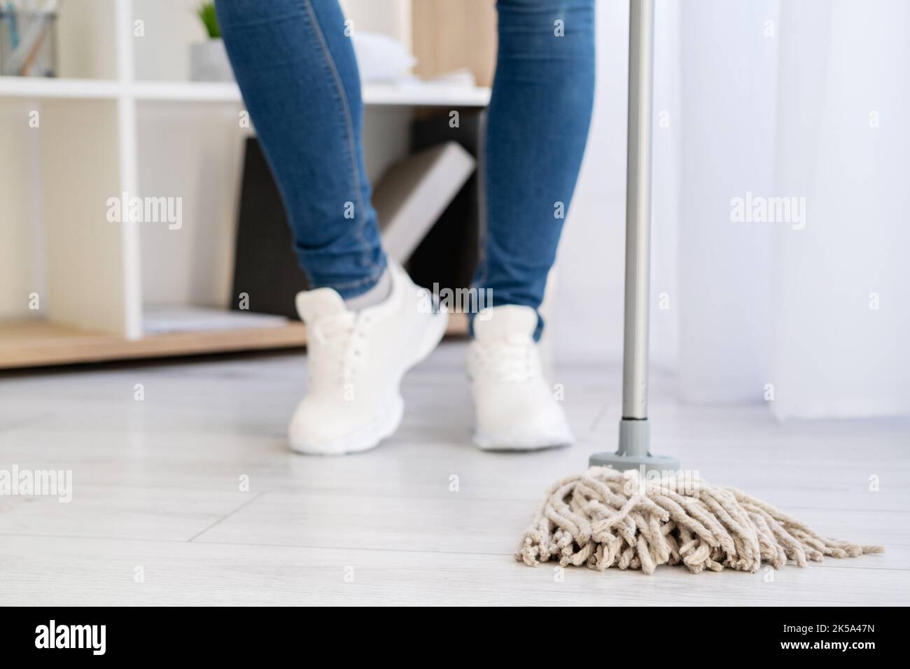 Cleaning home. Janitor woman. Chores hygiene. Enjoying result