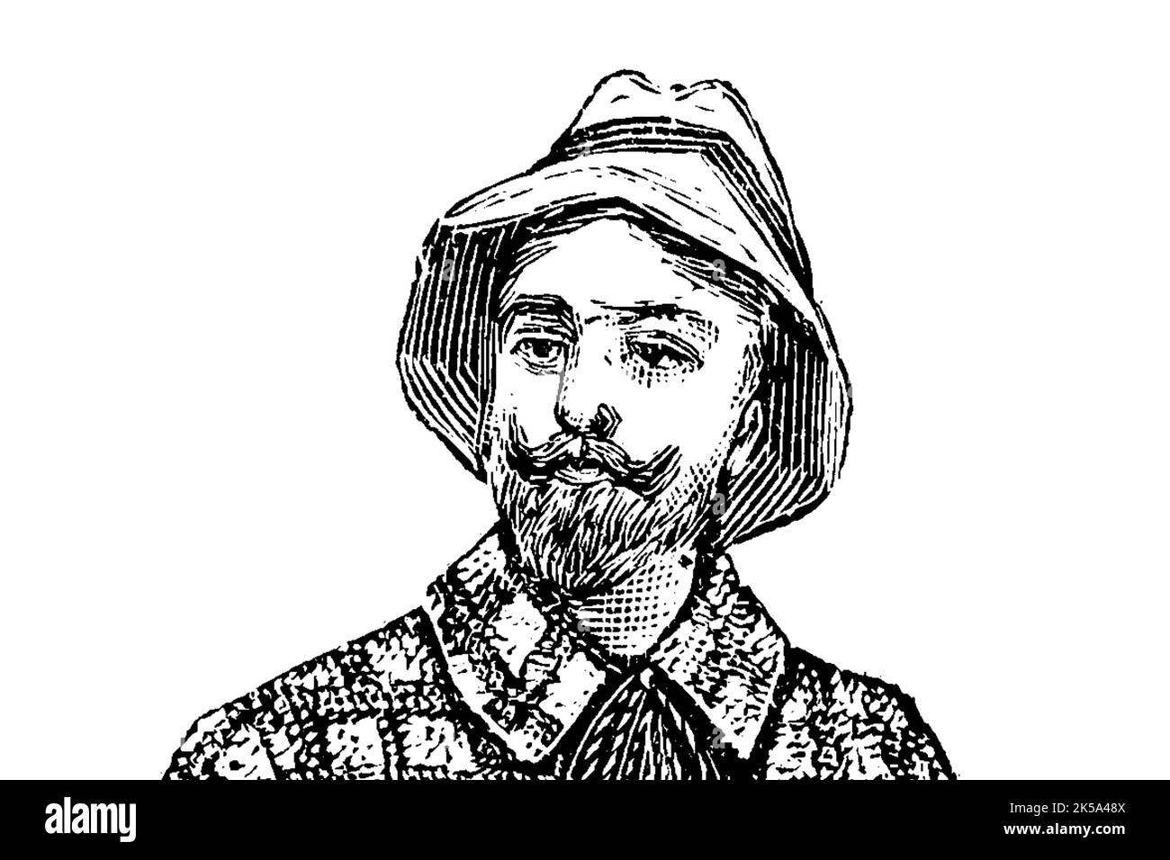 Portrait of a man with hat - Vintage Illustration Stock Photo - Alamy