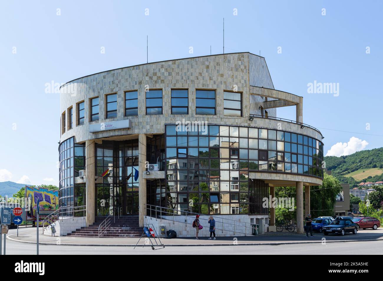 Orsova, Romania - June 13, 2022: The tax administration building on  Orsova, Mehedinti, Romania. Stock Photo