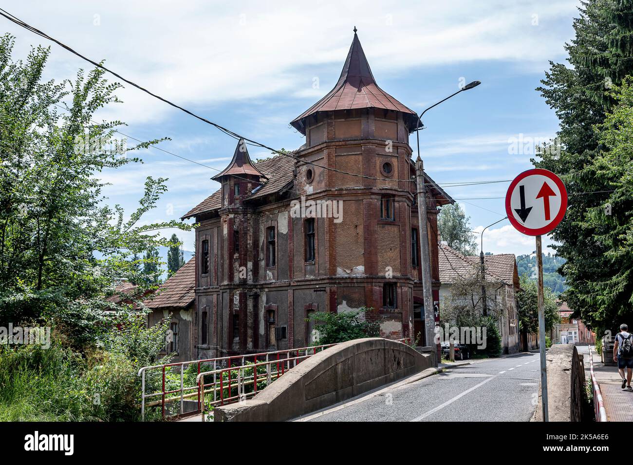 Old building in downtown on July 11, 2021 in Petrosani, Romania. Stock Photo