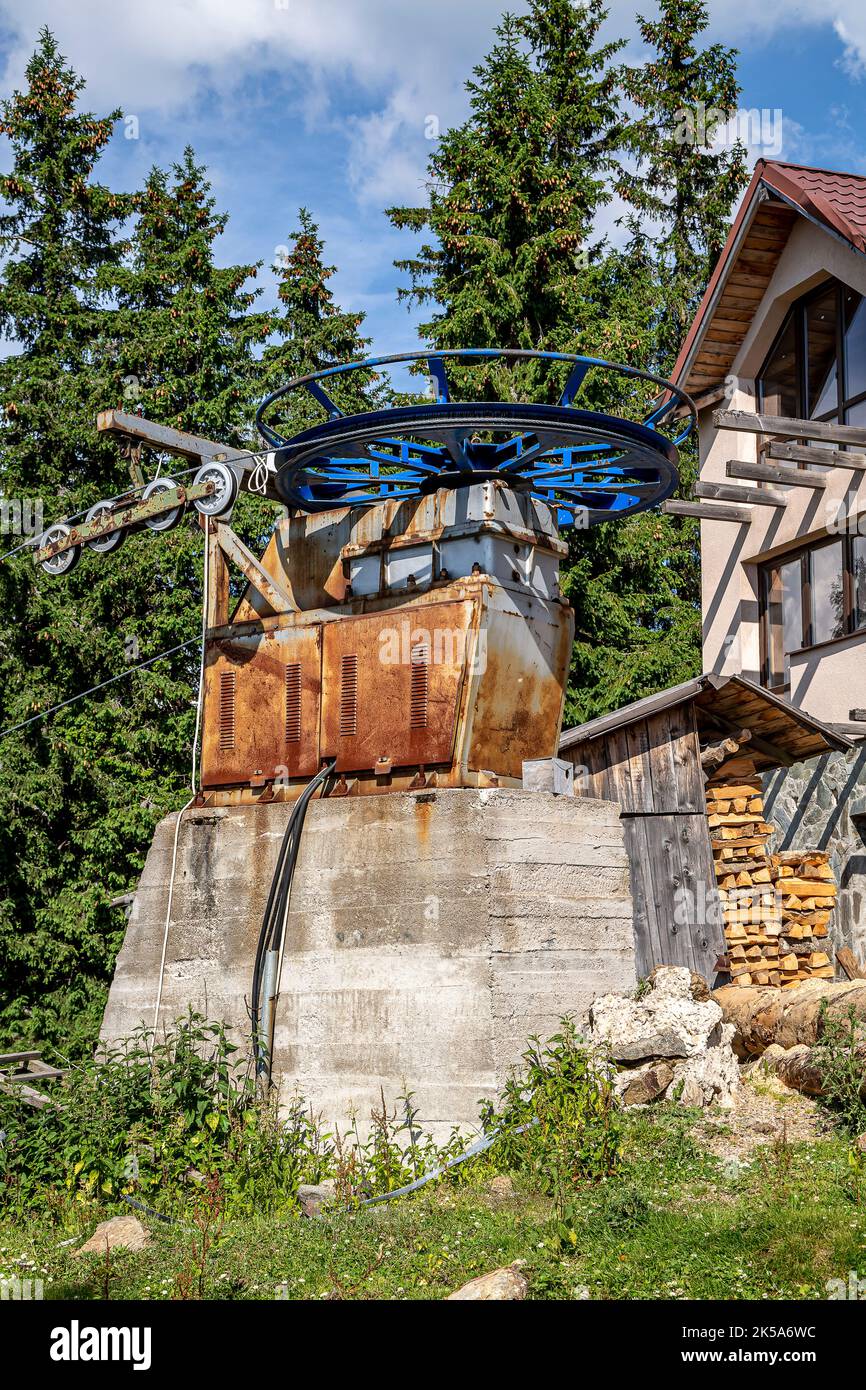 Old chairlift installation in the mountain resort Parang Stock Photo