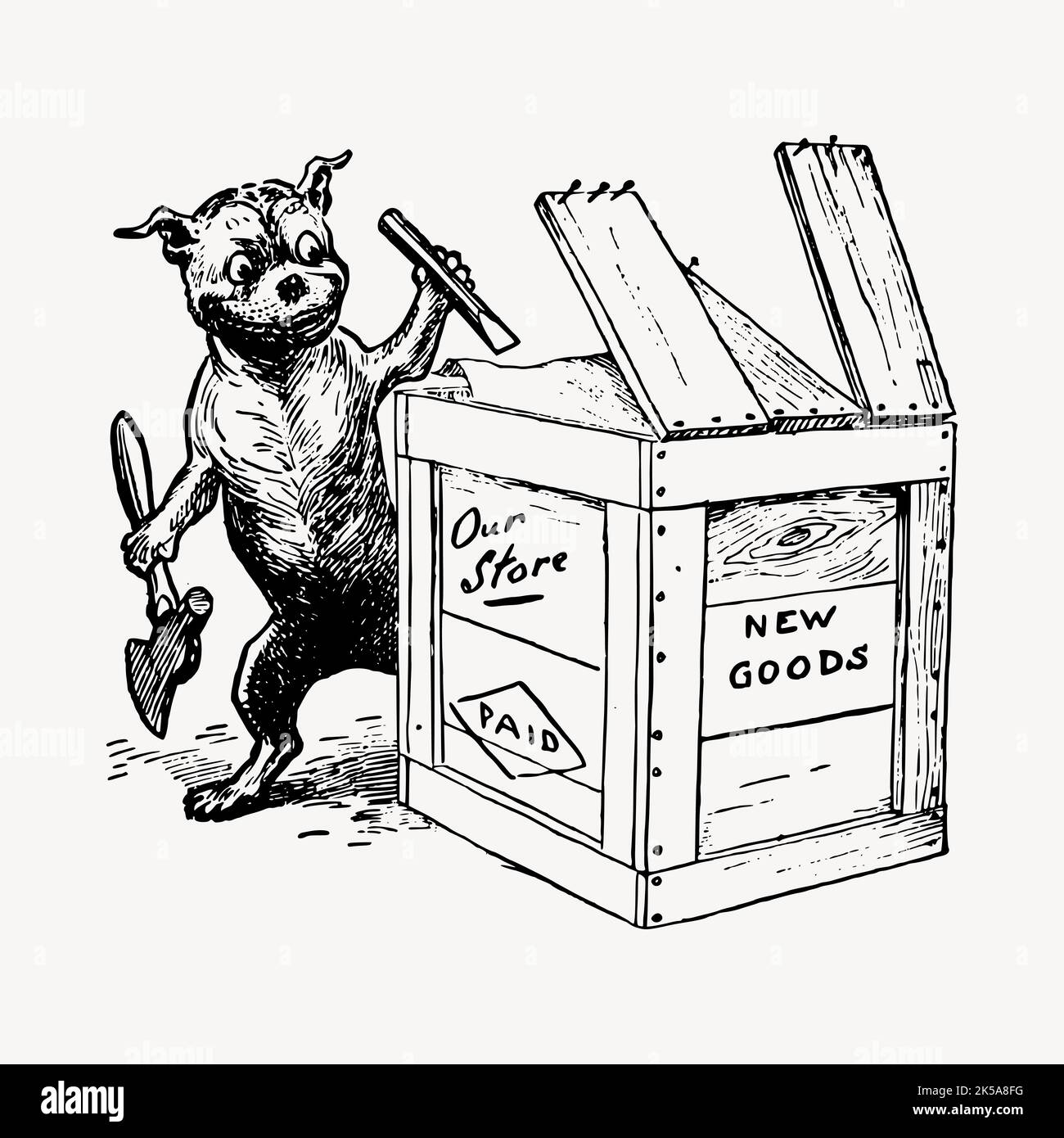 Dog carpenter cartoon clipart, vintage hand drawn vector Stock Vector