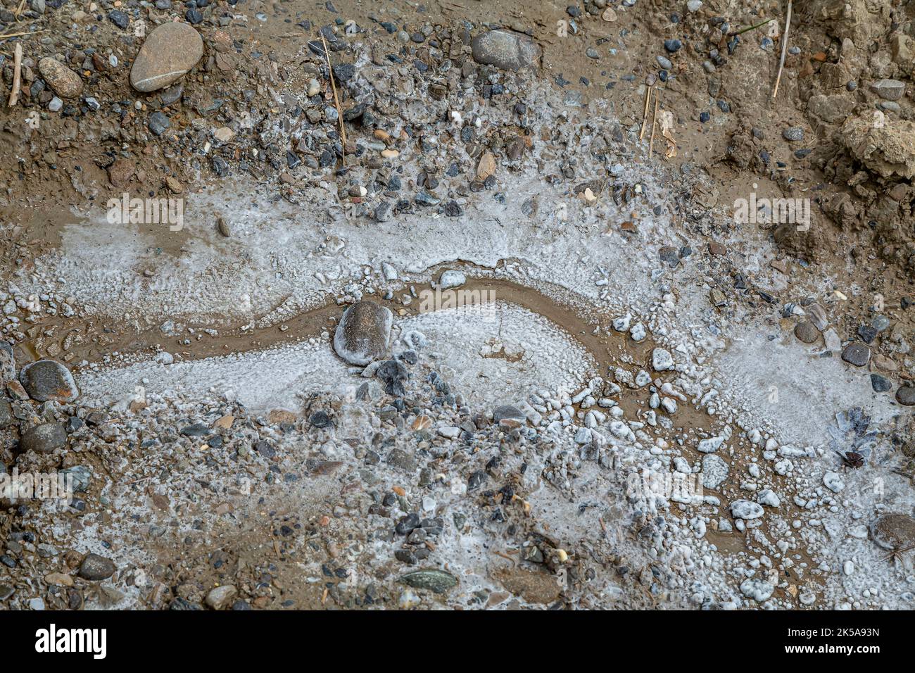 Crystallized salt deposition in the Praid Canyon on June 19, 2021 in Praid, Harghita. Stock Photo