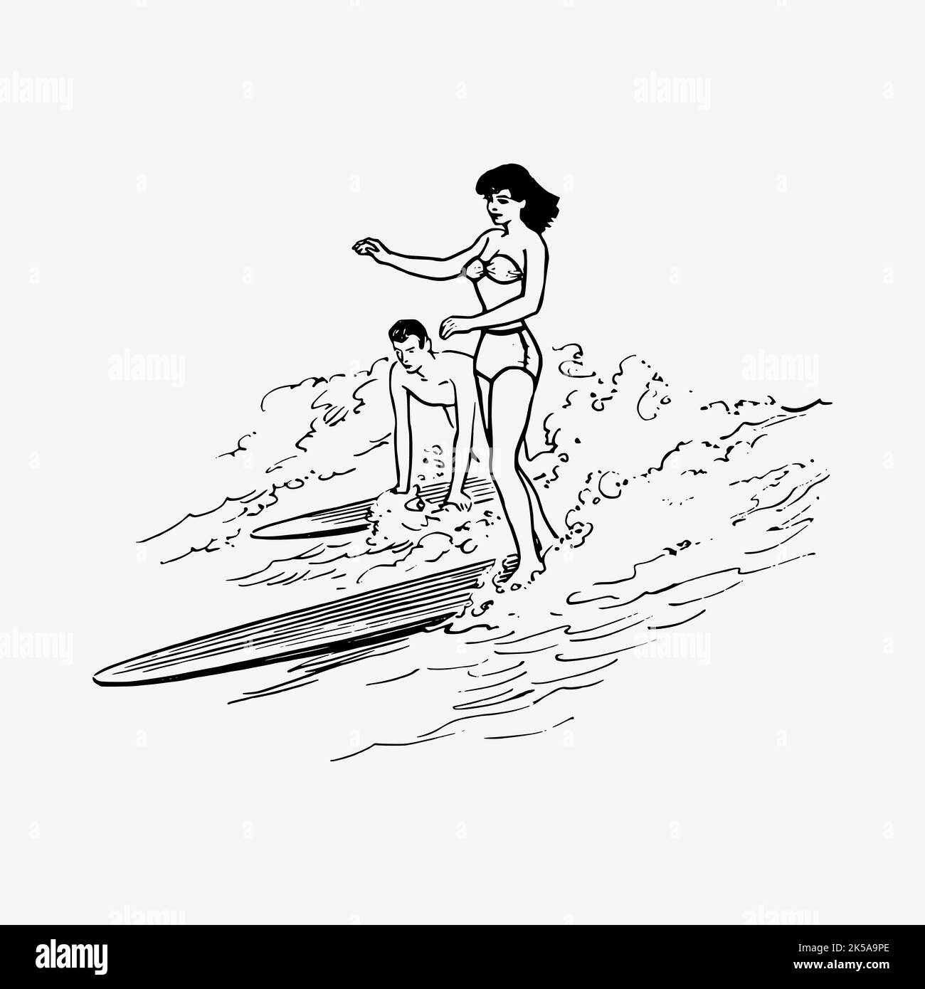 Surfers clipart, vintage hand drawn vector. Stock Vector