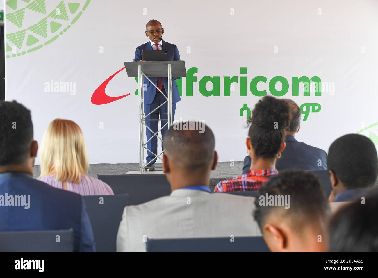 Addis Ababa, Ethiopia. 6th Oct, 2022. Peter Ndegwa, CEO of Safaricom Private Limited Company (PLC), speaks at the lauching ceremony of Safaricom Ethiopia's network and services in Addis Ababa, Ethiopia, Oct. 6, 2022. Ethiopia's first private telecom firm, Safaricom Telecommunications Ethiopia Private Limited Company (PLC), on Thursday launched its mobile telecommunications network and services in Ethiopia. Credit: Michael Tewelde/Xinhua/Alamy Live News Stock Photo